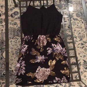 T-strap back mock sequin skirt dress